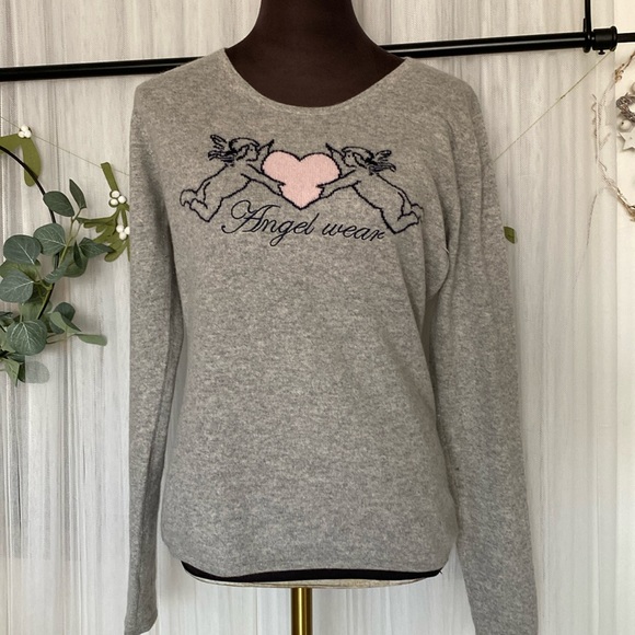 REDUCED FTC 100% (Fair Trade Cashmere) crew pullover sweater heather grey/pink - Picture 1 of 17